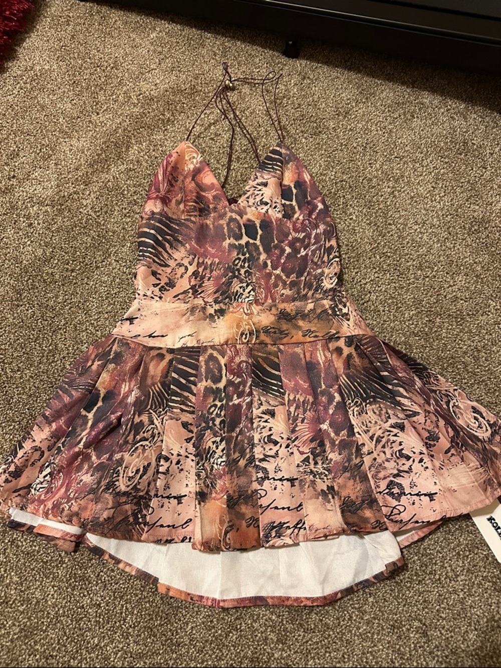Women's Pink Multi Print Halter Mini Dress